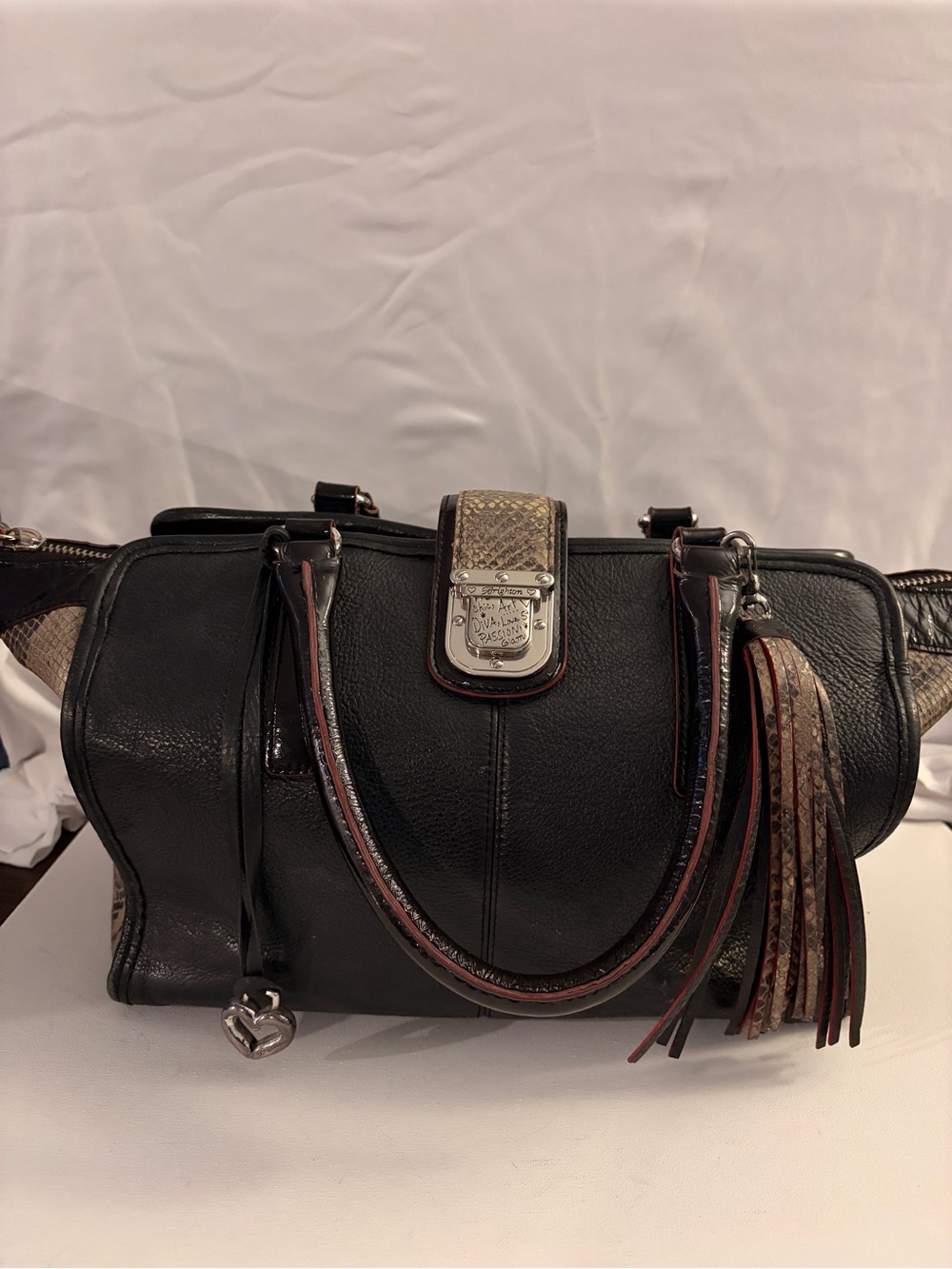 BRIGHTON - JOURDAN PURSE - BLACK PYTHON LEATHER PURSE TOTE/SATCHEL/HANDBAG
